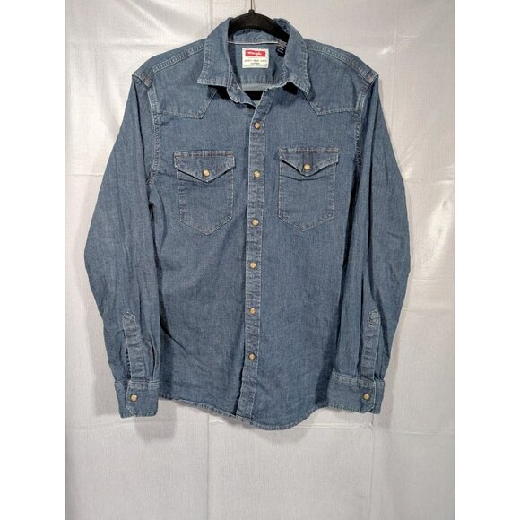 Wrangler Denim Snap Front Shirt LS Women's Med Western Cowgirl Ranch Rodeo - Picture 1 of 12